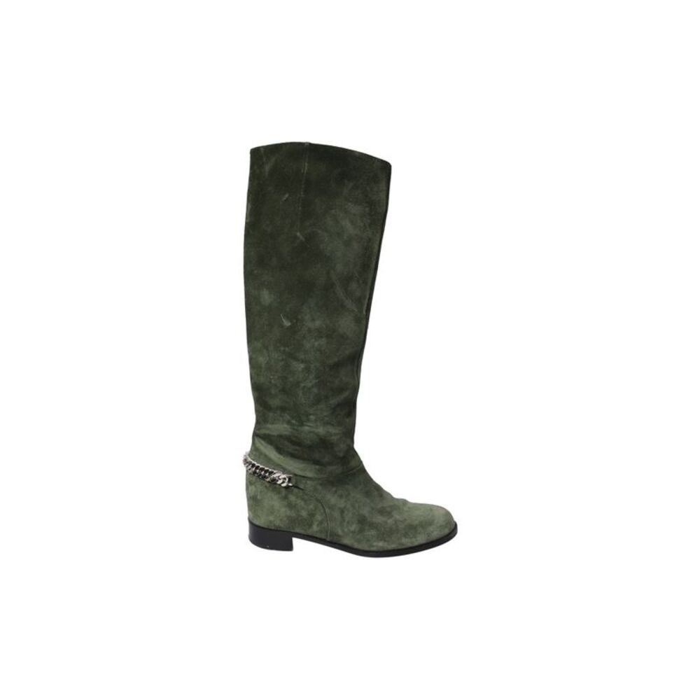 Christian Louboutin Boots with Chain in Green Suede